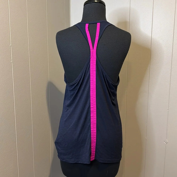 Athleta Women’s Small Tank Top Back Cutout Pink Stripe - Picture 4 of 6